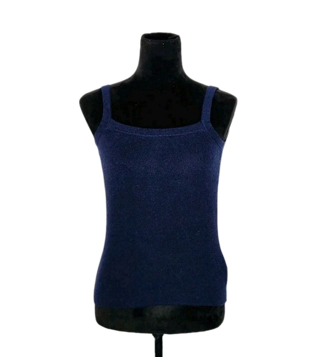 Dana Buchman Navy Ribbed Knit Tank Top Cashmere Blend Cami Sweater Size Small